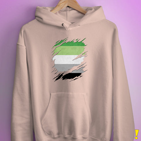 Aromantic Pride Flag Ripped Reveal Hoodie - Light Pink